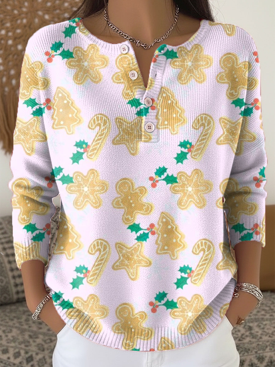 Beautiful Abstract Merry Christmas Pattern Art Print Buttoned Cardigan Sweater