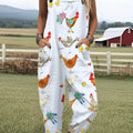 Women's Funny Chick Art  Print Casual 100% Cotton Wide Leg Jumpsuit
