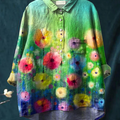 Vibrant Summer Floral Garden Printed Women's Casual Cotton And Linen Shirt