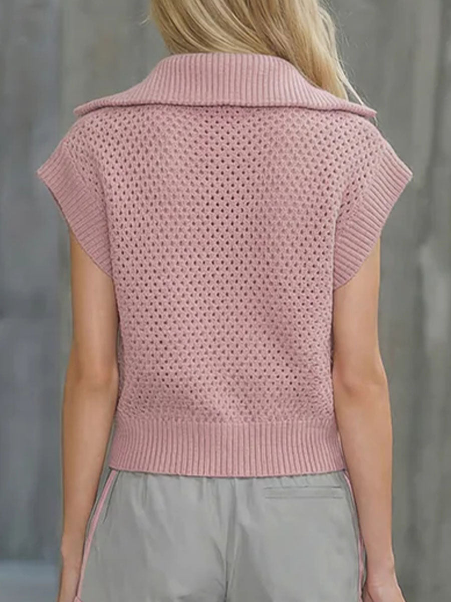 Women's Lapel Short-sleeve Casual Loose-fit Knit Top
