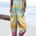 Women's Plaid Pattern Art Print Casual 100% Cotton Wide Leg Jumpsuit