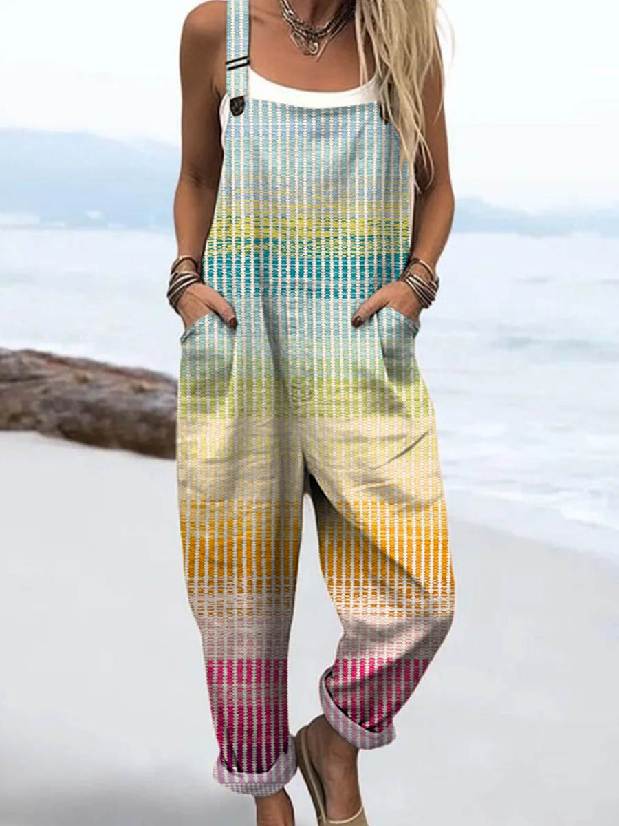 Women's Plaid Pattern Art Print Casual 100% Cotton Wide Leg Jumpsuit