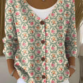 Damen-Cardigan mit Vintage-Blumenmuster, Knopfleiste und V-Ausschnitt 