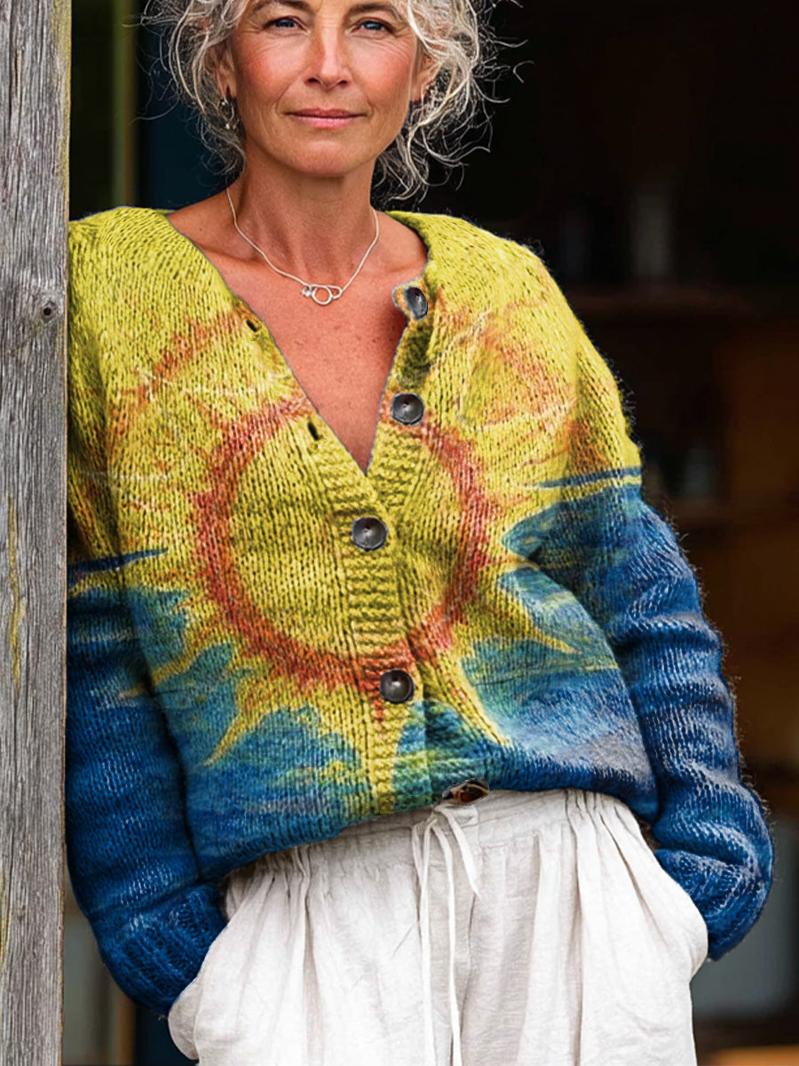 beautiful-sun-rising-painting-art-print-buttoned-cardigan-sweater