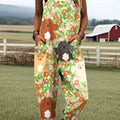 Women's Colorful Puppy Pattern Art Print Casual 100% Cotton Wide Leg Jumpsuit