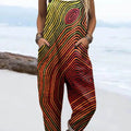 Women's Abstract Pattern Art Print Casual 100% Cotton Wide Leg Jumpsuit