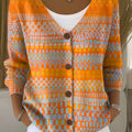Vintage Geometry Art Print Buttoned V-neck Cardigan Sweater