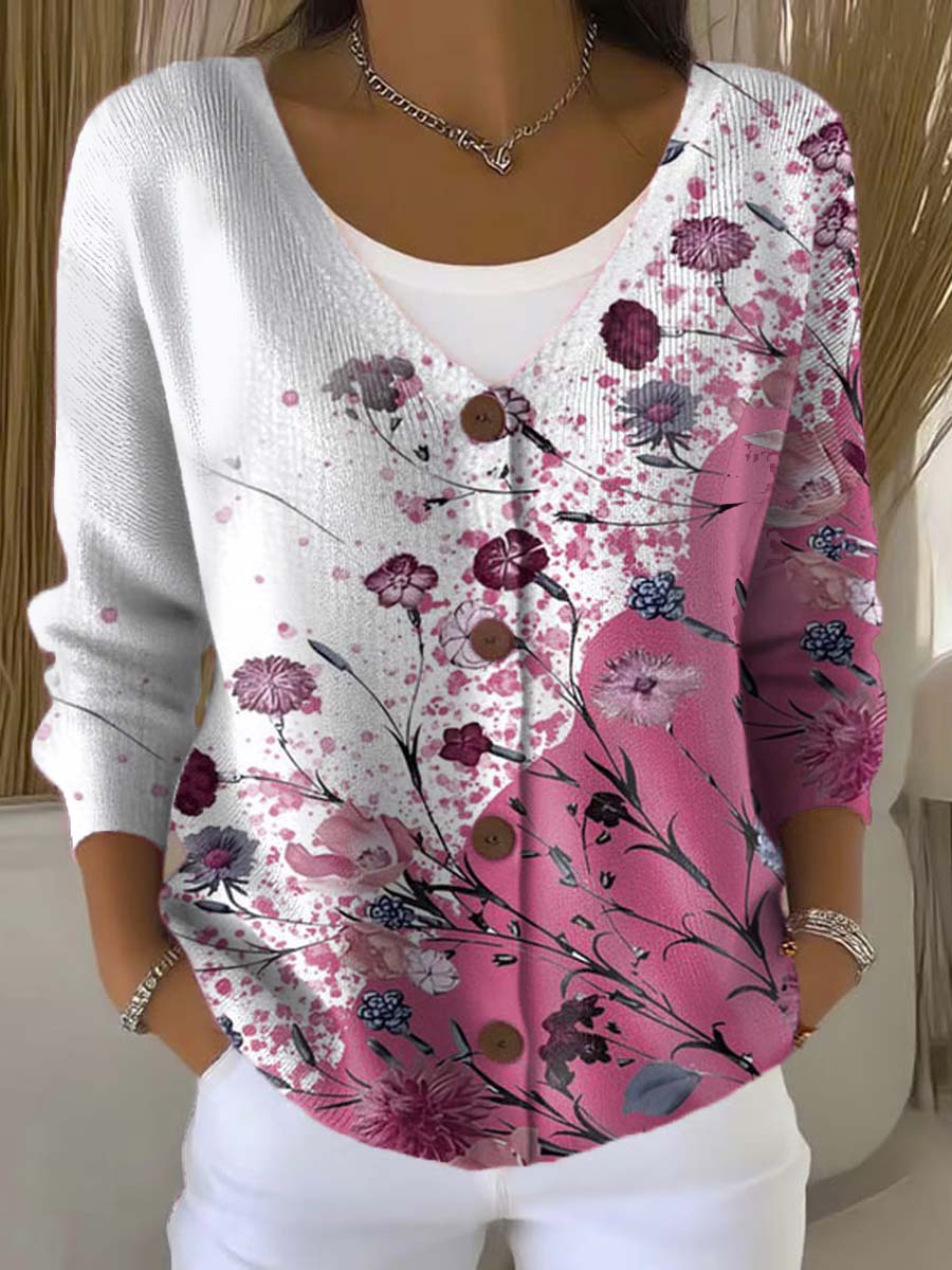 womens-vintage-floral-art-print-buttoned-v-neck-cardigan-sweater-vn6f
