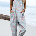 Women's  Artistic Creative Flowers Print Casual 100% Cotton Wide Leg Jumpsuit