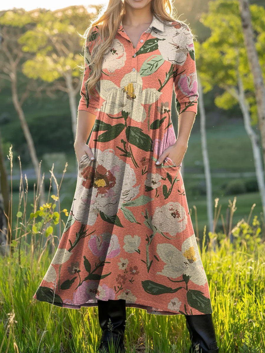 Women's Retro Flowers Pattern Colors Art Casual Print Dress