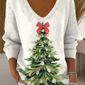 Women's Christmas Tree Pattern Art Print Casual Pullover Sweater