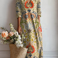 Women's Vintage Floral Pattern Art Print Cotton And Linen Pocket Dress