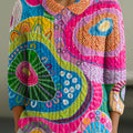 womens-abstract-colorful-circular-graffiti-painting-art-print-casual-peter-pan-collar-3-4-sleeve-sweater