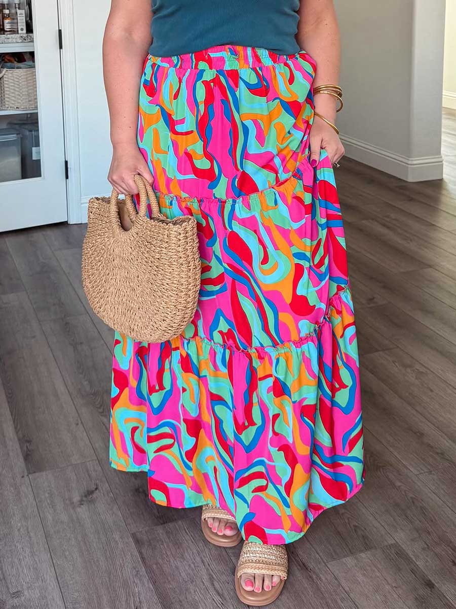 Women's Elastic Waist Abstract Print Casual Cotton A-Line Skirt