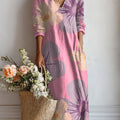 Women's Geometric Large Flower Print Linen Pocket Dress