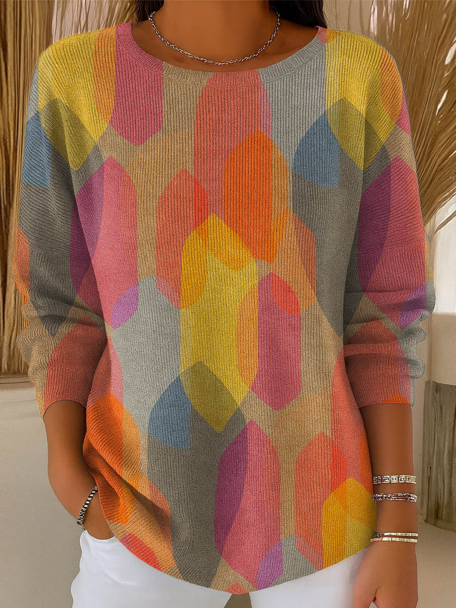 womens-geometric-pattern-art-print-casual-pullover-sweater-pp4a