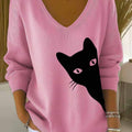 womens-lovely-cat-art-print-casual-pullover-sweater