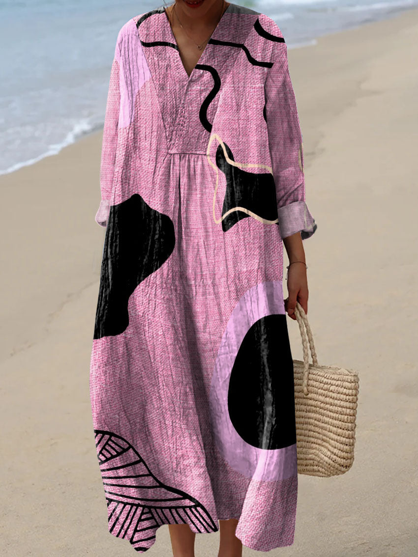 Women's Random Pink Blocks Art Print Dress