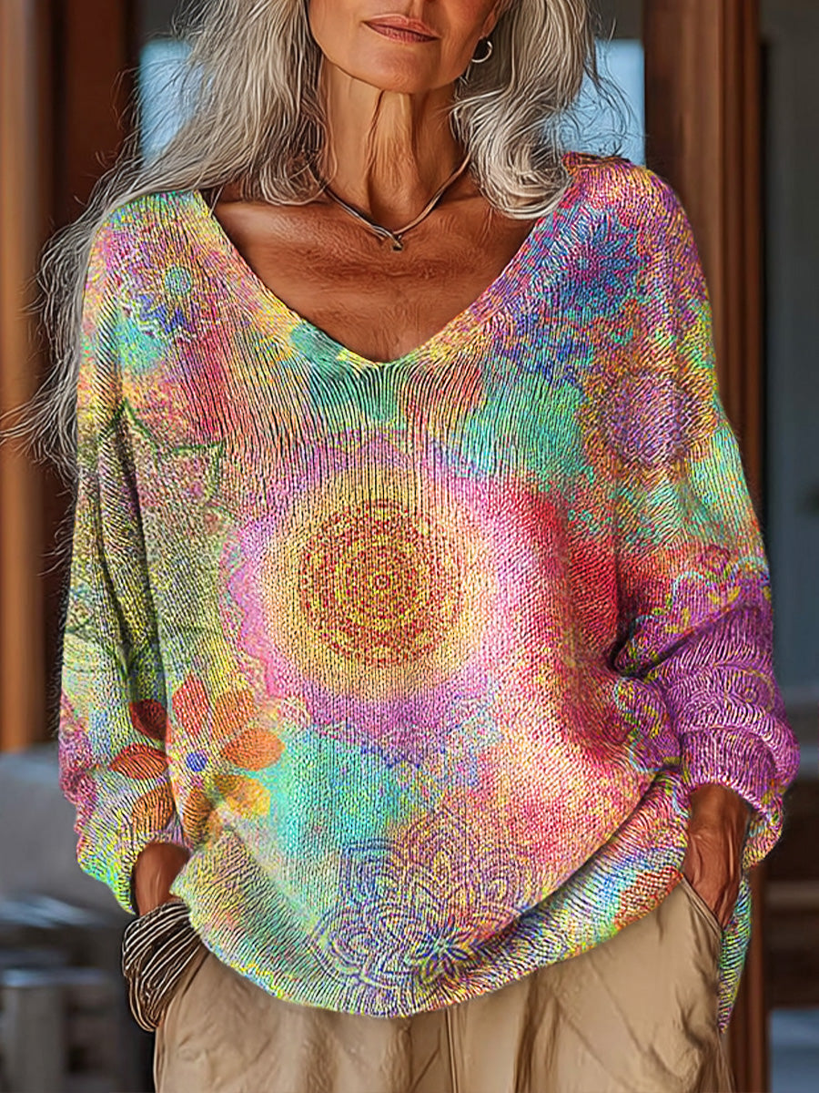 womens-abstract-colorful-circular-geometric-floral-painting-art-print-casual-pullover-sweater