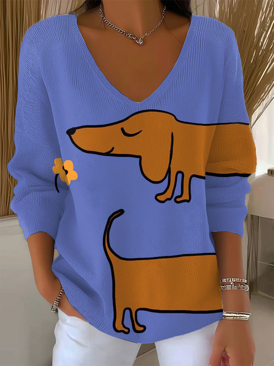 womens-funny-dachshund-art-print-casual-pullover-sweater-b3u3