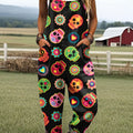 Women's Vintage Skull Art Print Casual 100% Cotton Wide Leg Jumpsuit