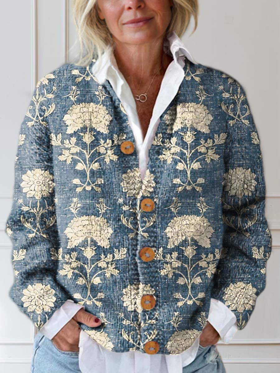 womens-vintage-floral-art-print-buttoned-cardigan-sweater-3gsu