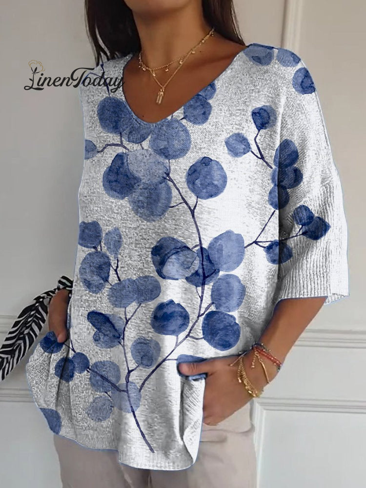 Women's Retro Botanical Floral Casual Pullover Knit