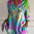 Vibrant Abstract Art Printed Women's Casual Cotton Shirt