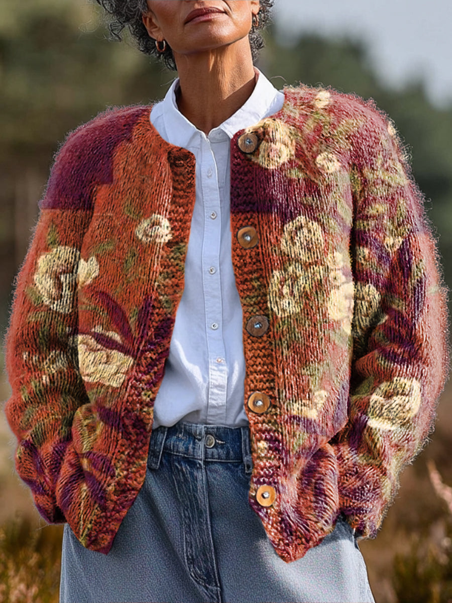 vintage-beautiful-flower-painting-art-print-buttoned-cardigan-sweater