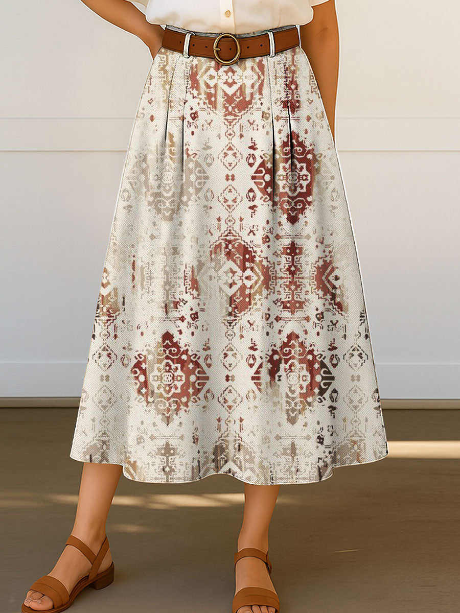 Women's Retro Pattern Print High Waist Casual A-Line Skirt