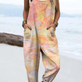 Women's Colourful Artistic Rendering Textures Print Casual 100% Cotton Wide Leg Jumpsuit