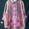 Women's Vintage Floral Art Print Casual Cotton And Linen Ruffle Shirt
