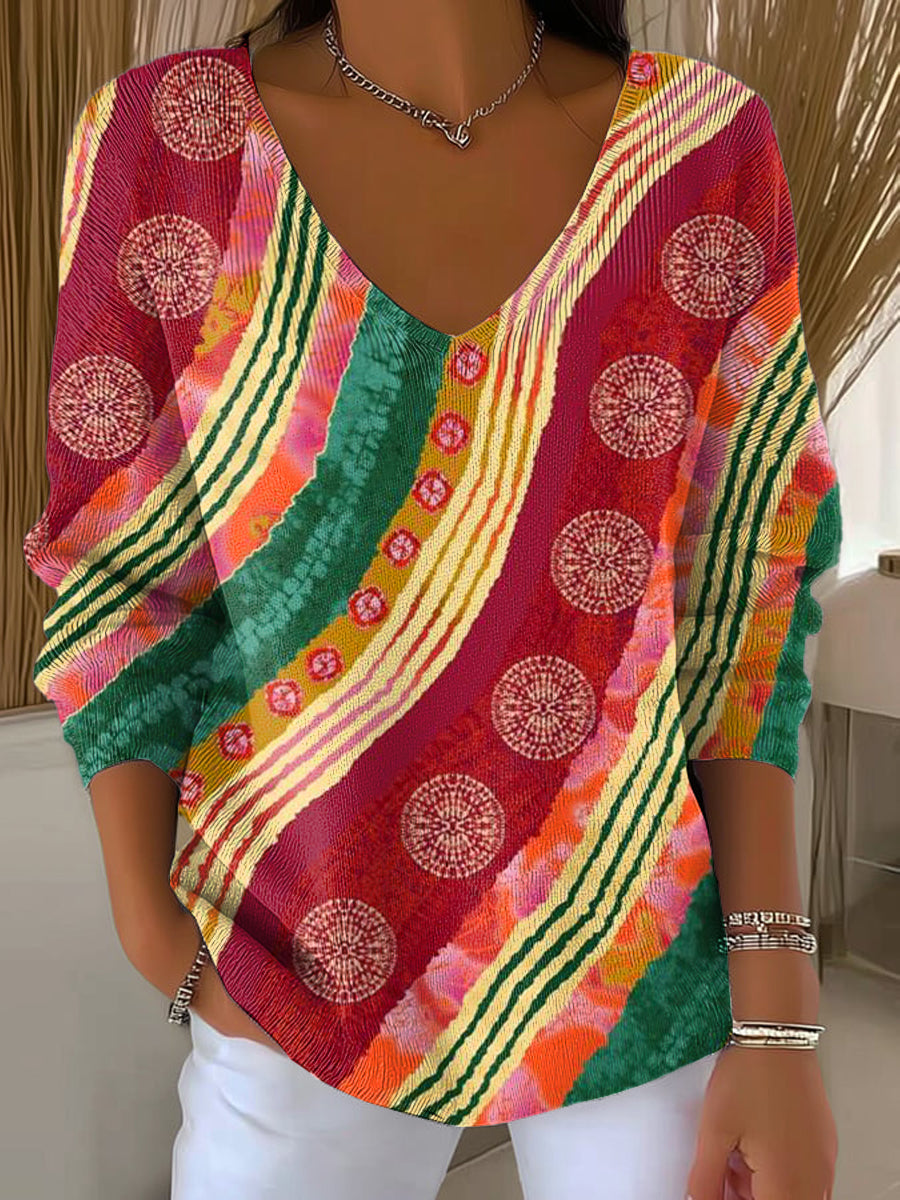 Women's Beautiful Colorful Abstract Stripes Painting Art Print Casual Pullover Sweater