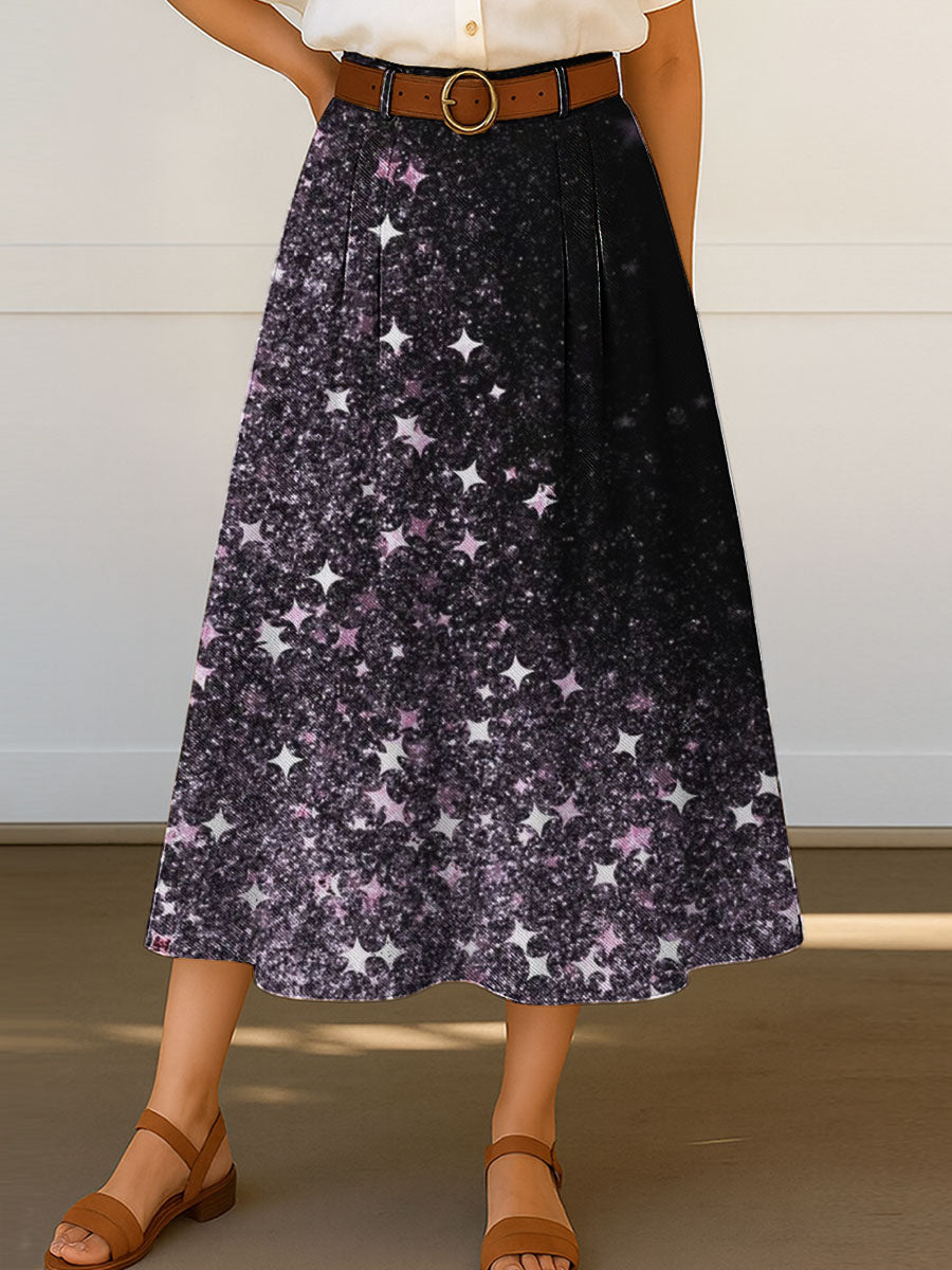Women's Retro Star Gradient Pattern Print High Waist Casual A-Line Skirt