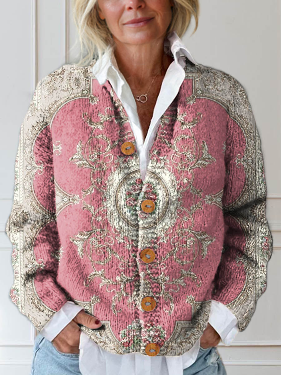 womens-vintage-floral-pattern-art-print-buttoned-cardigan-sweater-lrwk