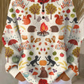 Women's Halloween Autumn Harvest Pumpkin Animals Fox Pattern Art Print Casual Waffle Henry Collar Sweatshirt