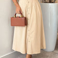 Women's Solid Color High Waist Button Casual Cotton and Linen A-Line Skirt