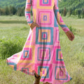 Women's Beautiful Colorful Geometric Painting Art Print Long-sleeved Dress
