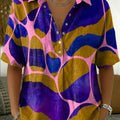 Women's Retro Color-block Artistic Print Cotton-linen Short-sleeve Shirt