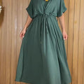 Women's V-Neck Cotton And Linen Dress