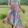 Women's Boho Floral Print Art Print Long-sleeved Dress