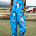 Women's Vintage Floral Art Print Casual 100% Cotton Wide Leg Jumpsuit