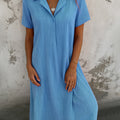 Women's V-neck Solid Color Cotton And Linen Casual Dress