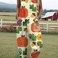 Women's  Autumn Pumpkin Vintage Art Print Casual 100% Cotton Wide Leg Jumpsuit