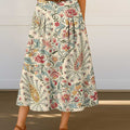 Women's Retro Floral Print High Waist Casual A-Line Skirt