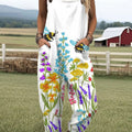 Women's  Bee  Floral  Art Print Casual 100% Cotton Wide Leg Jumpsuit