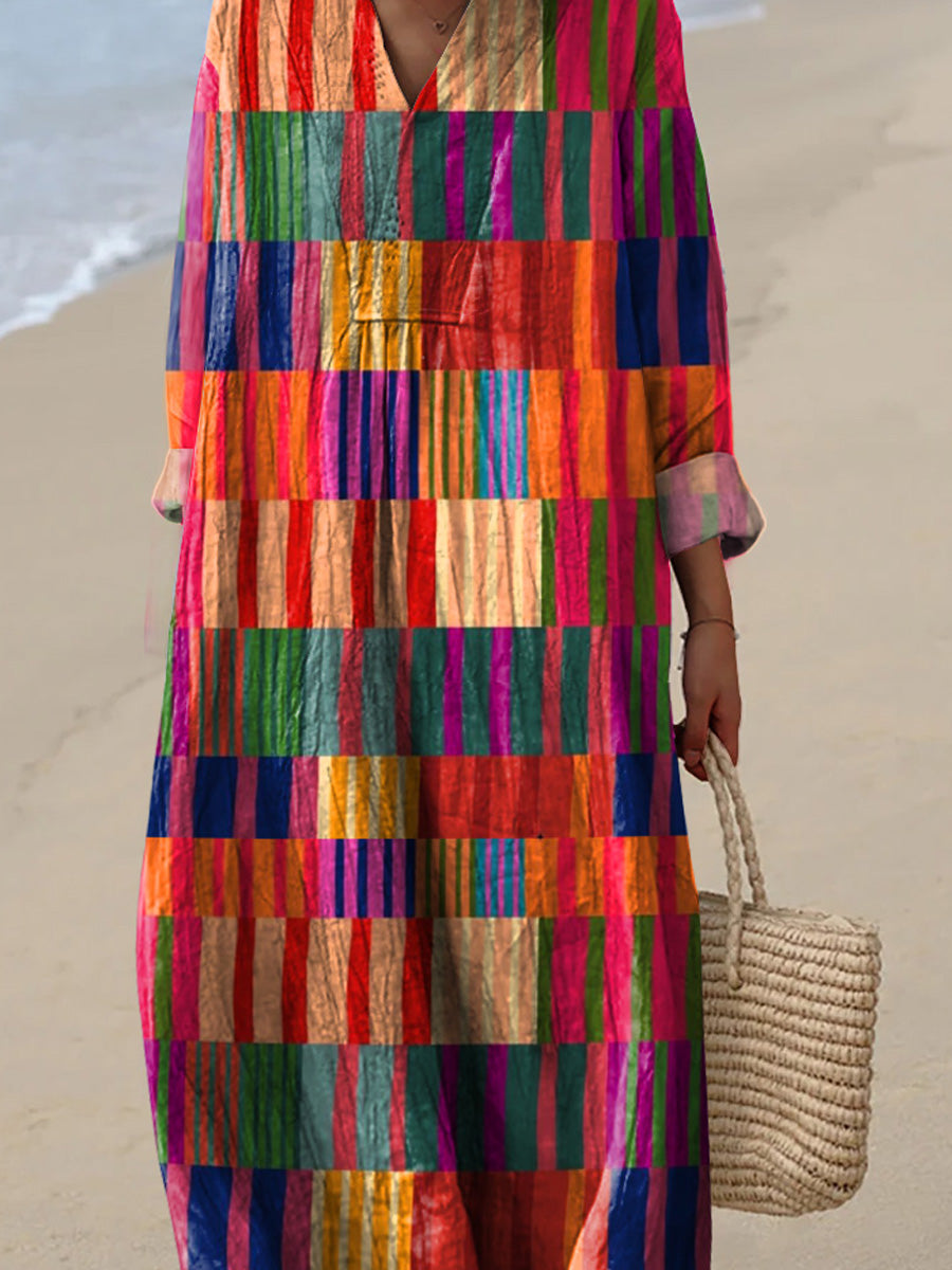 Modern Colorful Geometric Pattern Printed Women's Flowy Dress