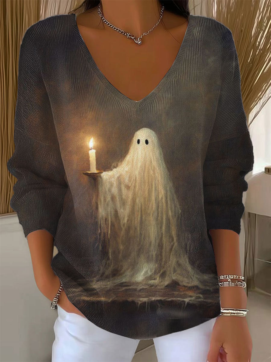 womens-vintage-ghost-art-print-casual-pullover-sweater-xbss