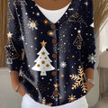 Christmas Tree Print Buttoned V-neck Cardigan Sweater