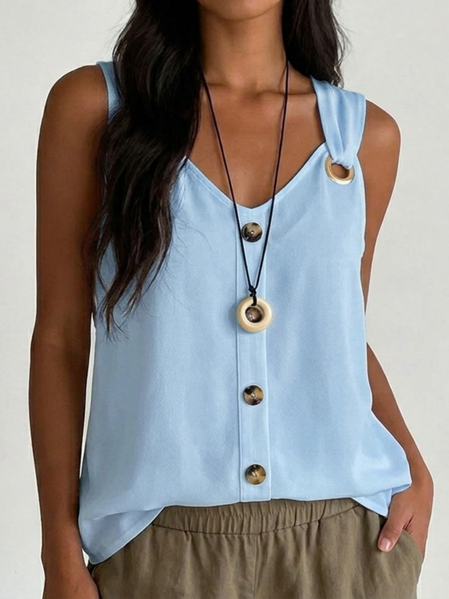 Women's Button-front Spaghetti Strap Vest Top